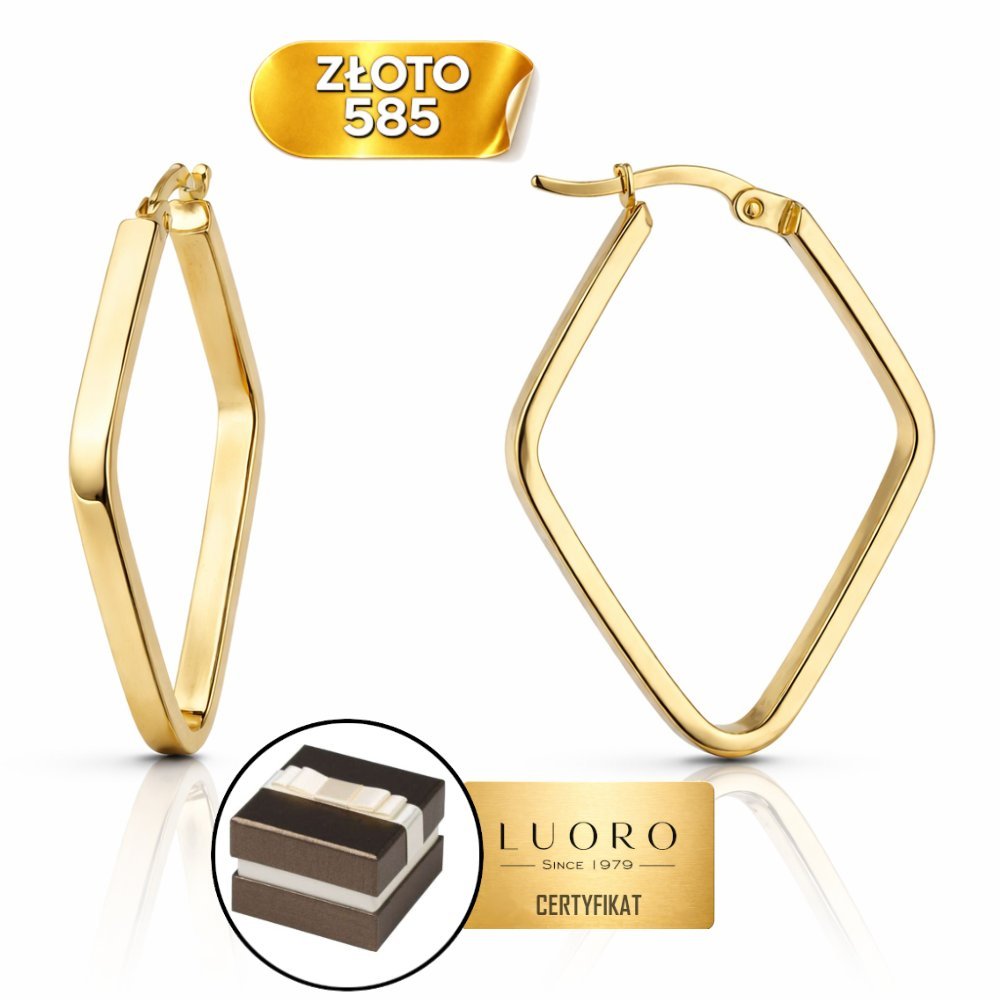 KOLCZYKI ZŁOTE 585 14K ROMBY REGULOWANE ANGIELSKIE ZAPIĘCIE 3 CM PREZENT