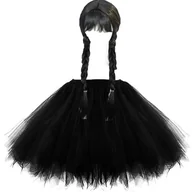 Dodatki do strojów karnawałowych - Strój Peruka Tutu Wednesday Addams R. 90-120 Cm Czarna Halloween - miniaturka - grafika 1