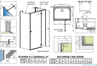 Radaway Essenza Kdj+S kabina 80x80x80cm prawa szkło przejrzyste 1384051-01-01/1385021-01-01R/1384051-01-01 - Kabiny prysznicowe - miniaturka - grafika 2