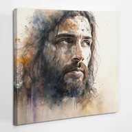 Ikony i obrazy sakralne - Akwarela Portret Jezusa - obraz polycanvas, 40x40 - miniaturka - grafika 1