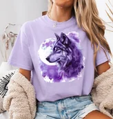 Koszulki i topy damskie - Fiołkowa damska koszulka w fioletowym wilkiem - miniaturka - grafika 1