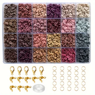 TEMU 2D płaski - zestaw 2400 szt. koralików ceramicznych do zestawu DIY do robienia bransoletek, koraliki z czarnego kamienia, płaskie koraliki z 24 - Inne - miniaturka - grafika 1