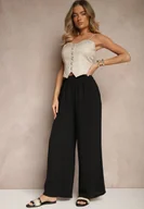 Spodnie damskie - Czarne Szerokie Spodnie Typu Palazzo High Waist Araneira - miniaturka - grafika 1