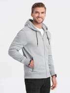 Bluzy męskie - Bluza męska rozpinana z kapturem szary melanż Ombre OM-SSZP-22SS-010 V2 L - miniaturka - grafika 1