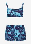 Stroje kąpielowe - Niebieskie Bikini Dwuczęściowe w Kwiatowy Print Szorty i Stanik Landora - miniaturka - grafika 1
