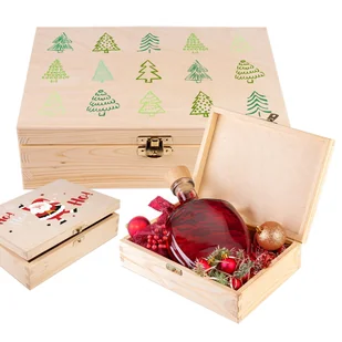 SKRZYNKA DREWNIANA ŚWIĄTECZNY Z ŻYCZENIAMI NA ŚWIĘTA SŁOIKI BUTELKĘ PREZENT - Zestawy upominkowe - miniaturka - grafika 1