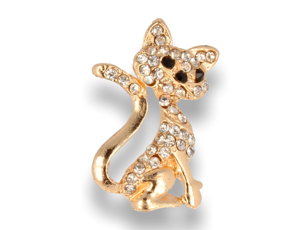 BROSZKA DAMSKA Złoty Kotek z Cyrkoniami