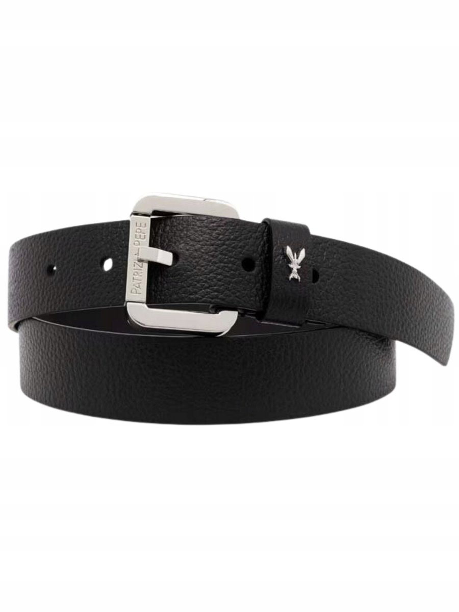 Pasek damski skórzany Patrizia Pepe CW8684 L001 czarny srebrny - Belt: XS