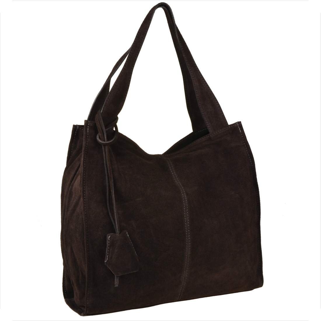 Duża torebka włoska shopper bag skóra naturalna zamszowa brąz czekolada