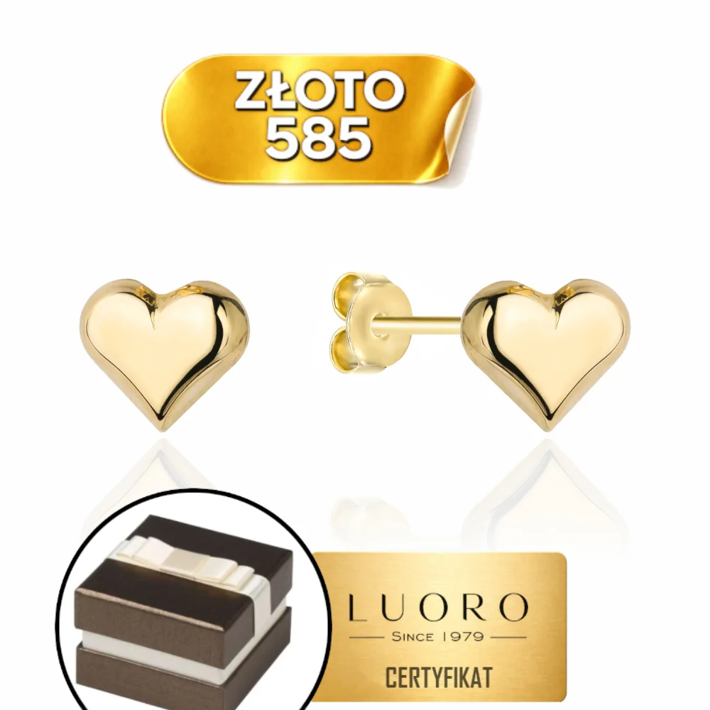 KOLCZYKI ZŁOTE 585 14K SERCA GŁADKIE LEKKIE SZTYFT 6 MM ELEGANCKIE