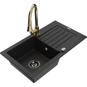 Zlewozmywaki z baterią - Mexen Pablo zlewozmywak granitowy 1-komorowy z ociekaczem i baterią kuchenną Elia, czarny - miniaturka - grafika 1