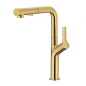 Baterie kuchenne - ARMATURA KRAKÓW 6623-220-31 DUERO DESIGN BATERIA KUCHENNA STOJąCA Z WYCIąGANą WYLEWKą I OBROTOWą WYLEWKą 2 FUNKCYJNą, PVD ZŁOTY SZCZOTKOWANY - miniaturka - grafika 1