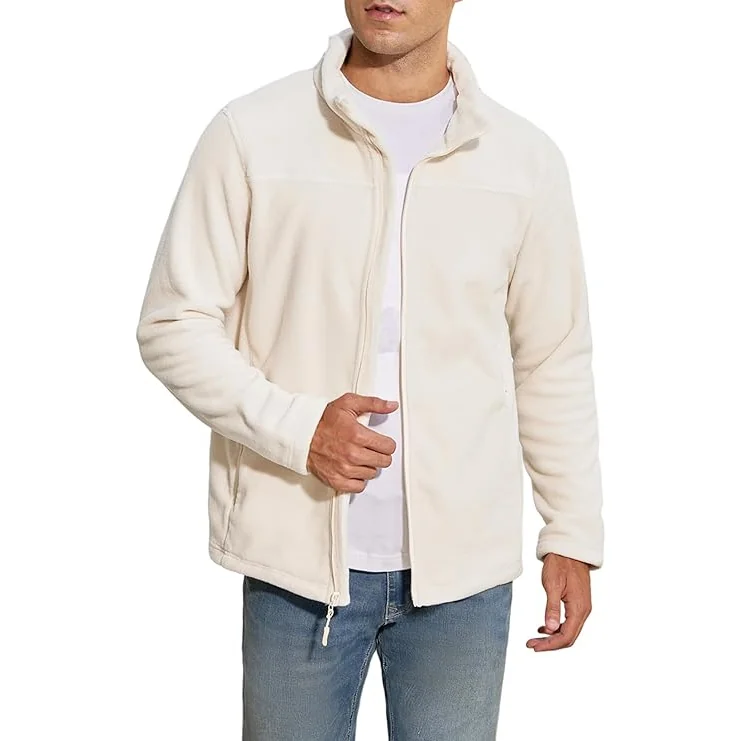Męska Kurtka Bluza Polarowa Ciepła Regular Fit Elegancka Beżowa 3XL