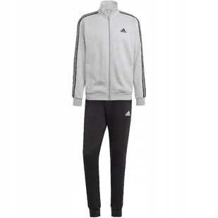Dres męski adidas Basic 3-Stripes Fleece szaro-czarny IA3073 L - Dresy męskie - miniaturka - grafika 1