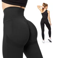 Legginsy - Legginsy Push Up wysoki stan bezszwowe Sport Fitness BLV50-255 Czarny XL - miniaturka - grafika 1