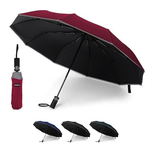 KEPLIN Składany parasol podróżny, automatyczne otwieranie i zamykanie, ergonomiczny uchwyt, parasol golfowy 10 żeber, przenośny, wąski, mocny, lekki parasol, zatwierdzony w podróży (Cabernet),