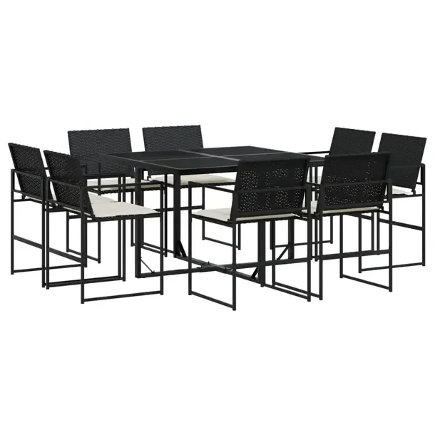 Zestaw Mebli Ogrodowych Rattan PE Czarny 110x107x72 cm, 8 Krzeseł