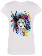 Koszulki i topy damskie - Kolorowy Lew Damski T-shirt Modny Nadruk Rozm.L - miniaturka - grafika 1