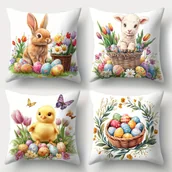 Inne - TEMU Zestaw 4 poszewek na poduszki wielkanocne, Królik, Baranek, Kurczak, Poszewka na poduszkę z jajkiem wielkanocnym, Odpowiednie do dekoracji - miniaturka - grafika 1
