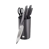 Noże kuchenne - Zestaw 5 noży Carbon Pro z nożyczkami w bloku, szary - miniaturka - grafika 1