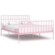 Łóżka - vidaXL Rama łóżka ze stelażem z listw, różowa, metalowa, 200x200 cm - miniaturka - grafika 1