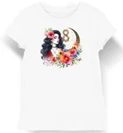 Koszulki i topy damskie - Koszulka damska na dzień kobiet kwiaty księżyc biała XL - miniaturka - grafika 1