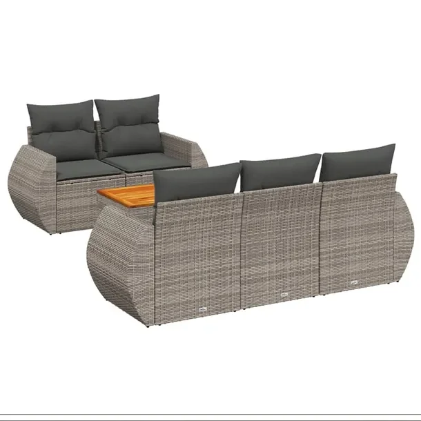 Zestaw mebli ogrodowych szary, rattan PE, 5 poduszek, stół 55x55x37 cm