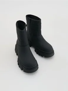 Reserved - Ocieplane botki z imitacji skóry - czarny - Buty dla dziewczynek - miniaturka - grafika 1