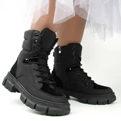 Botki damskie - Vinceza 34682 Workery damskie botki ocieplane na zimę czarne - miniaturka - grafika 1