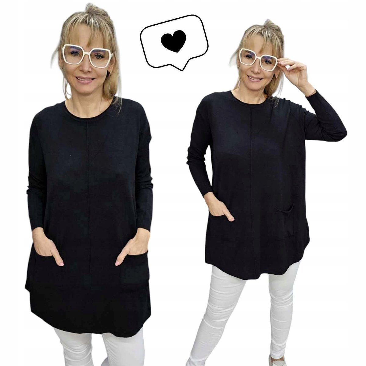 MIĘKKI SWETER DAMSKI na co dzień jak jedwab kieszonki tunika 42 44 XL 2XL