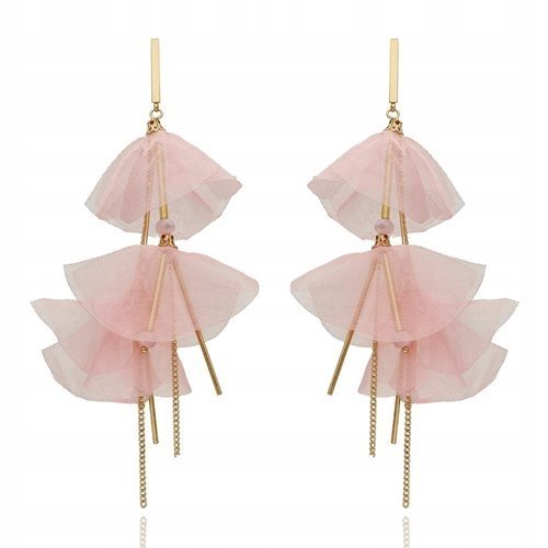Kolczyki Jedwabne Eleganckie Różowe Długie Sztyft Kolczyki Z Materiału