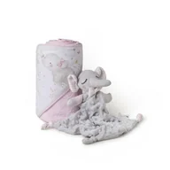 Okrycia kąpielowe dla dzieci - Okrycie kąpielowe 100x100 Słoń różowy ręcznik z kapturkiem + przytulanka - miniaturka - grafika 1