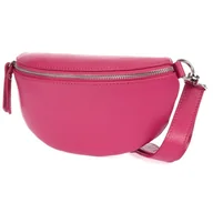 Nerki - Fuksjowa Damska Skórzana Włoska Saszetka Nerka na pasek B68 różowy - miniaturka - grafika 1