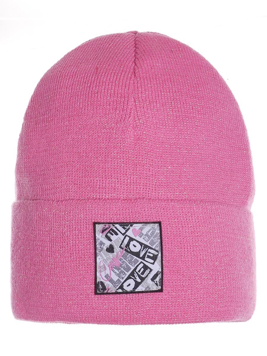 Dziewczęca czapka z naszywką LOVE różowy Ambra r.46/50