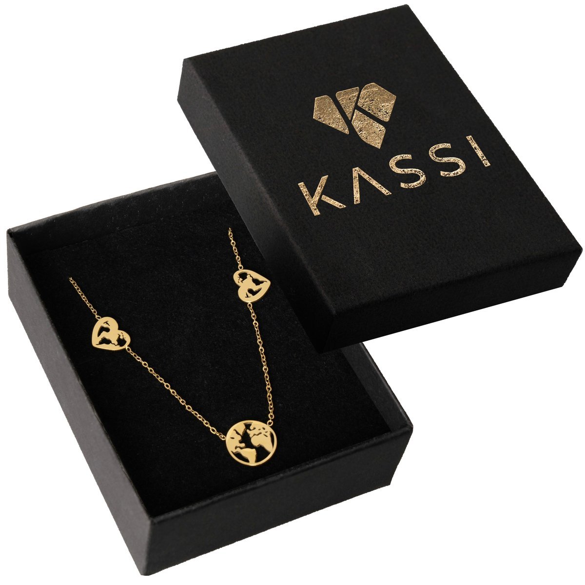 Naszyjnik złoty damski stal chirurgiczna ze stali Globus z sercem serce