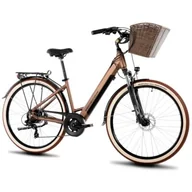 Rowery elektryczne - Rower elektryczny z koszykiem PROECO Wave AN 1.0 M19 28 cali Brązowy - miniaturka - grafika 1