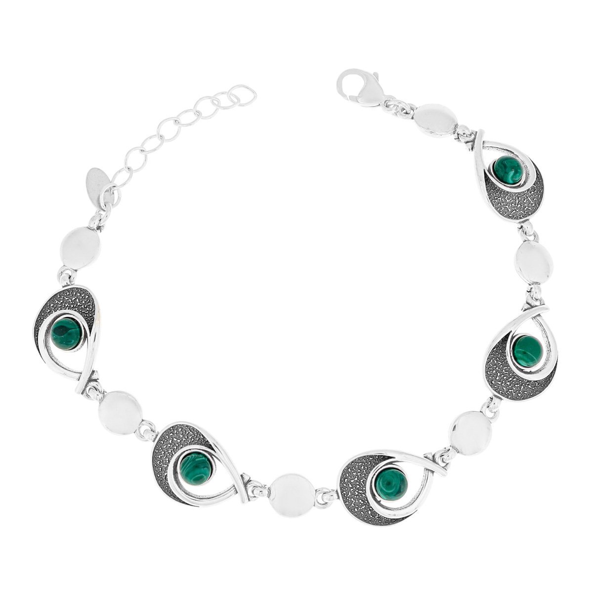 Srebrna bransoletka z zielonym malachitem 18-21 cm pr. 925