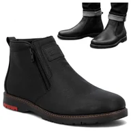 Półbuty męskie - Rieker SKÓRZANE Półbuty Męskie Zimowe Trzewiki Wsuwane Ocieplane Czarne 43 - miniaturka - grafika 1