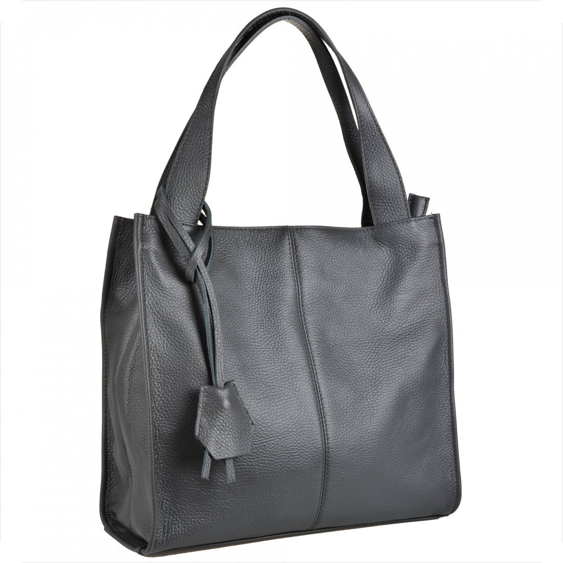 Duża torebka włoska shopper bag szara skóra naturalna