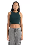 Koszulki i topy damskie - DeFacto Damski top typu crop top, sportowy top damski, modny top damski, sportowy styl, wszechstronne łączenie, zielony, XS - miniaturka - grafika 1