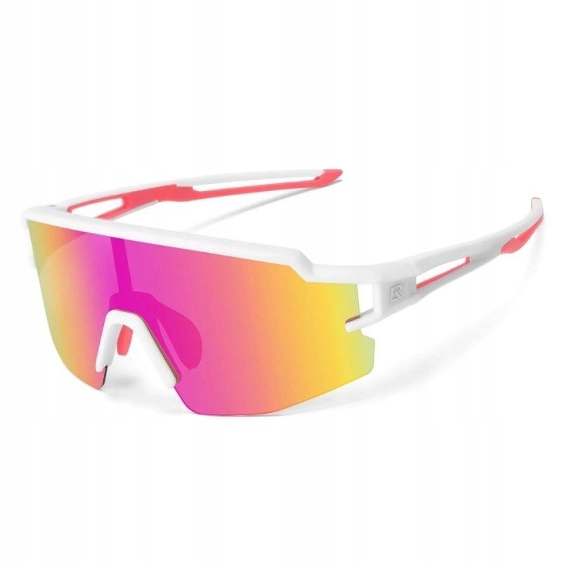 ROCKBROS Okulary rowerowe dla dzieci, okulary przeciwsłoneczne z polaryzacją UV400, wiatroodporne TR90 biało-różowe
