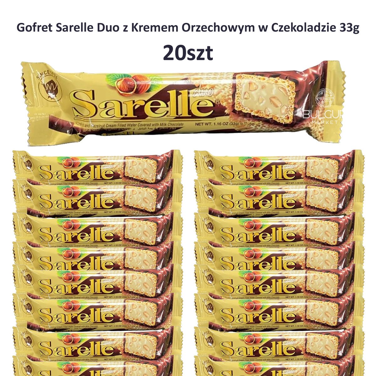 Sarelle Duo Gofret z Kremem Orzechowym w Czekoladzie 33g – Zestaw 20 szt