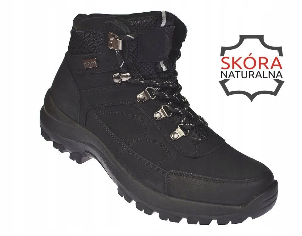 Buty trekkingowe męskie trapery ocieplane ze skóry na suwak CY58/23 BK r.45