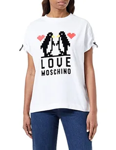 Love Moschino Regular Fit Short-sleevedwith Shoulders Curled with Logo Elastic Drawstring Koszulka damska, Optyczny biały, 46 - Koszulki i topy damskie - miniaturka - grafika 1