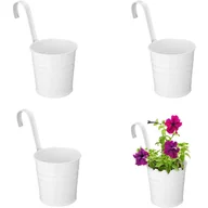 Donice - 4 sztuki metalowych doniczek wiszących o średnicy 10 cm, mała wisząca doniczka do wewnątrz i na zewnątrz, na balkon – z odpinanymi haczykami – biała - miniaturka - grafika 1