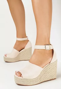 Beżowe Sandały na Wysokim Koturnie ze Sznurka Mirietto - Sandały damskie - miniaturka - grafika 1