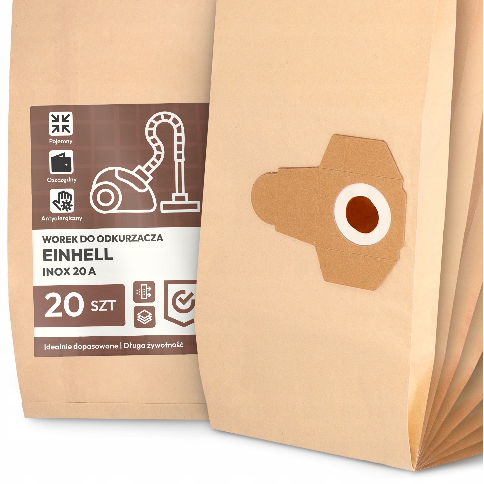 20x Worek do Odkurzacza Einhell Inox 20 A Papierowy Duży Mocny Worki 2A