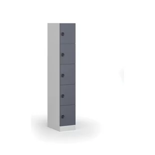 Szafka ubraniowa ze schowkami, 5 schowków, 1850 x 300 x 500 mm, zamek elektroniczny na kod, drzwi ciemnoszare - Szafki biurowe - miniaturka - grafika 1