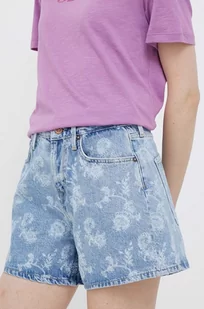 Pepe Jeans szorty damskie kolor niebieski wzorzyste high waist - Spodenki damskie - miniaturka - grafika 1