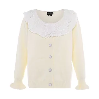 Swetry damskie - Naemi Damski słodki kardigan z koronkowym kołnierzem dla lalek akryl wełna biała rozmiar M/L, biały (wollweiss), M - grafika 1